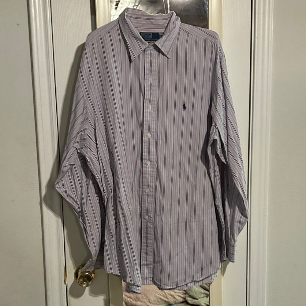 Polo by Ralph Lauren Men's Casual Striped Shirt - Purple and White - Picture 1 of 1